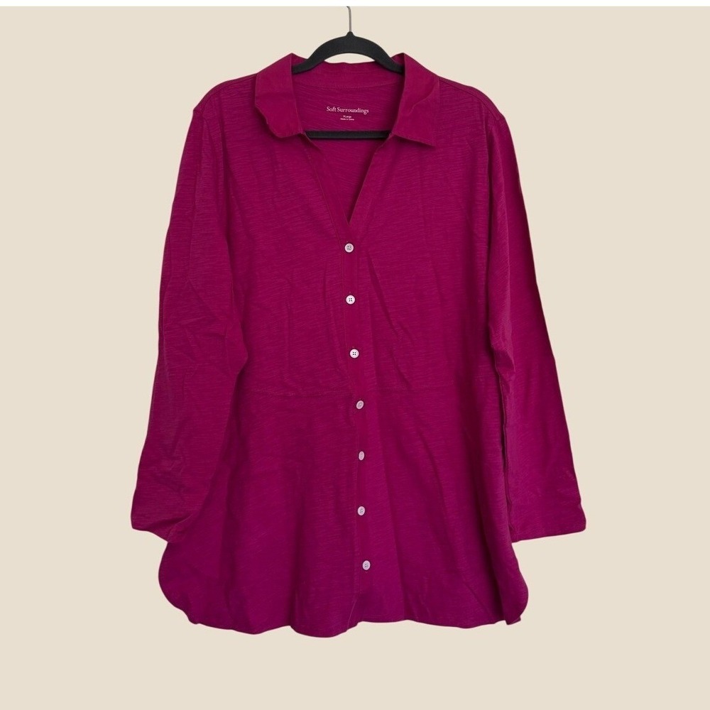 Soft Surroundings New XL Fuchsia Pink Cotton Button Front Pamplona Tunic Shirt